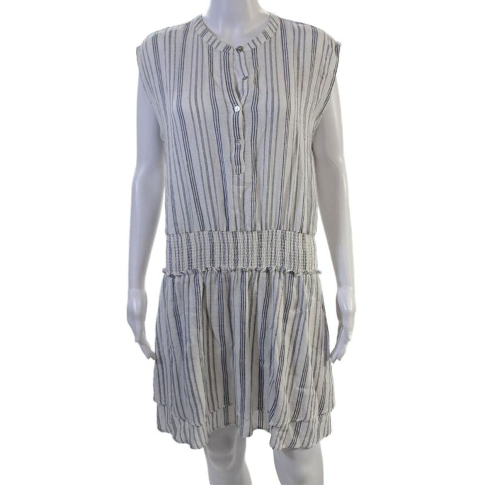 Rails Womens Striped Shirt Dress White Sleeveless Button Linen Rayon Size S